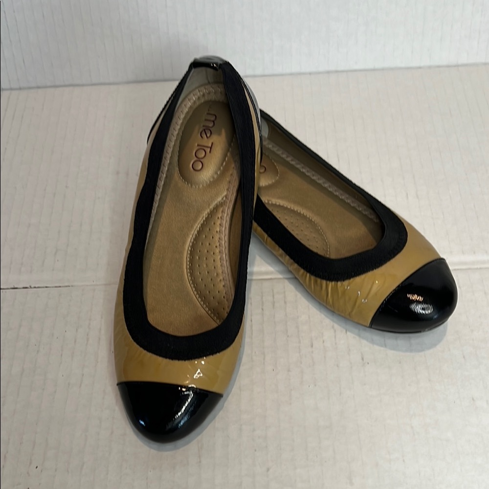 Me Too Tan and Black Flats Timeless Elegance
